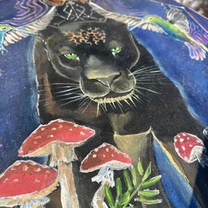 Black panther mushroom hummingbirds shaman drum buffalo skin 20 “